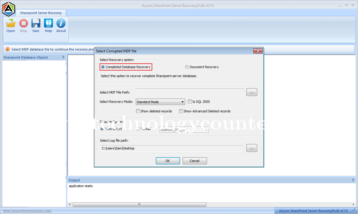 Aryson SharePoint Server Recovery Screenshots